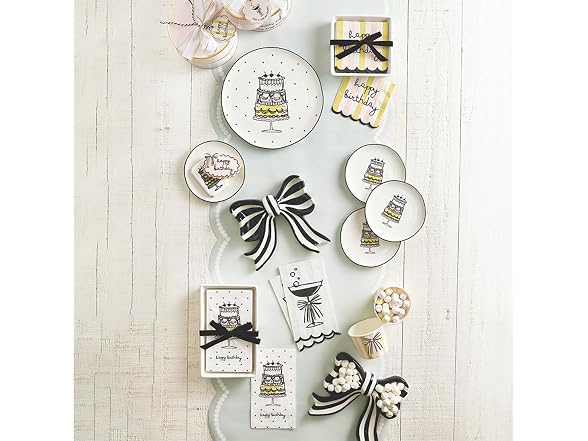Set of 4 Small Ceramic Plates, 6" Diameter, Birthday Cake