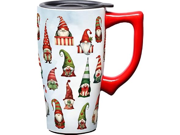 Spoontiques Gnomes Ceramic Travel Coffee Mug with Lid