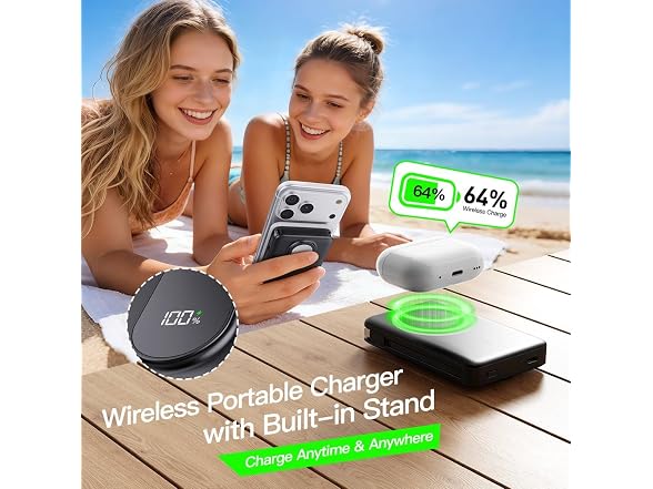 Magnetic Portable Charger 10000mAh, Power Bank with Built in Cable - Gallery 6