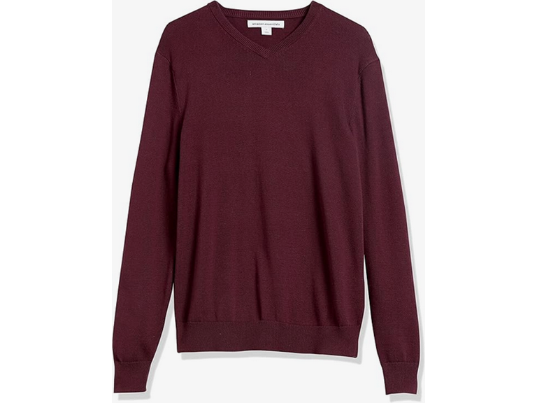 Amazon Essentials Men's V-Neck Pullover Sweater (Available in Big & Tall), Burgundy, X-Small