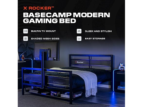 X Rocker Full Gaming Bed, Rotating TV Mount