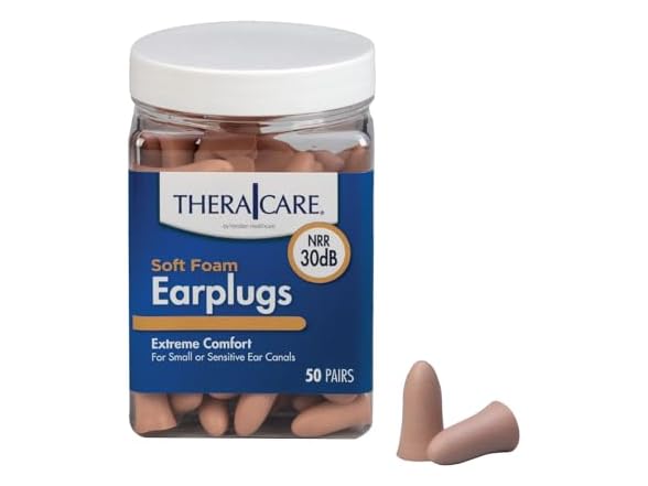 TheraCare Soft Foam Earplugs, 50 Pairs Per Jar