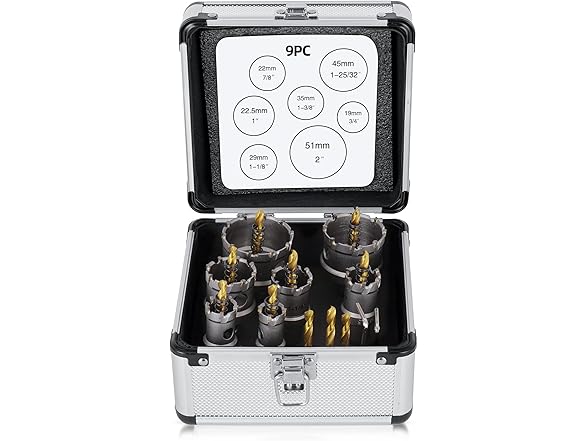 TCT Hole Saw Kit 9Pcs 3/4-2" Metal