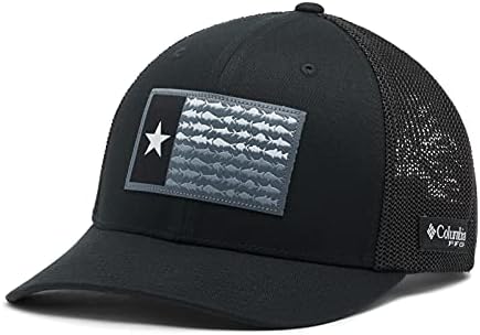 Columbia PFG Flag Mesh Ball Cap-High Crown, Black/Black/Texas Fish, Small/Medium