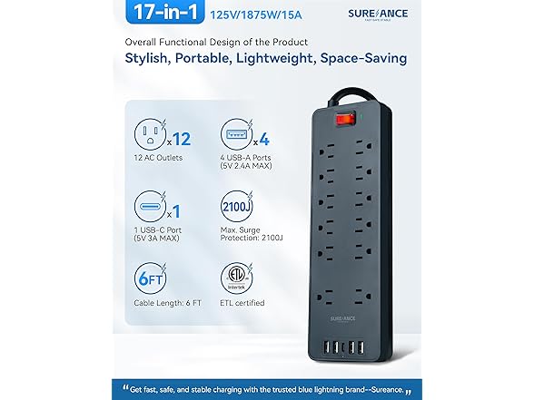 Surge Protector Power Strip | 12 Outlets