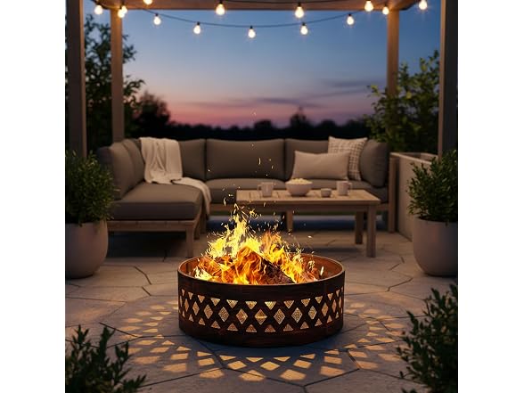 Sunnydaze Crossweave Large Round Outdoor Steel Metal Fire Pit Ring, 36"