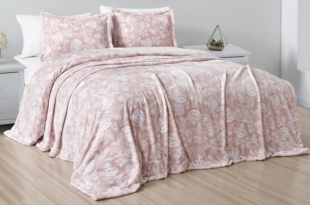 Luxury Home Blush Pink Plush Blanket Set - Gallery 4