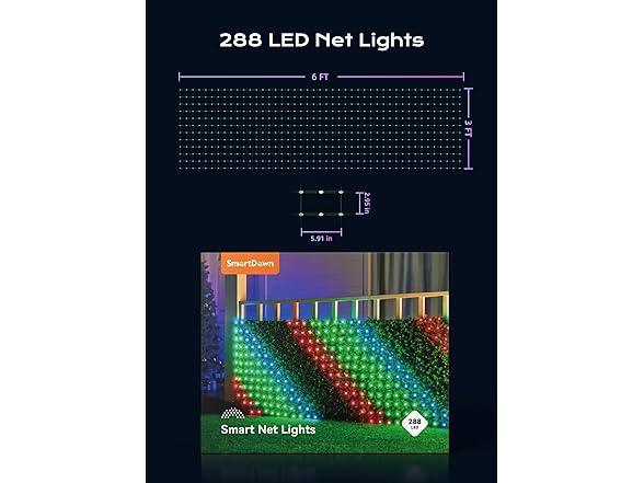 Brightown Smart Christmas Net Lights Outdoor 6*3ft 288 LED