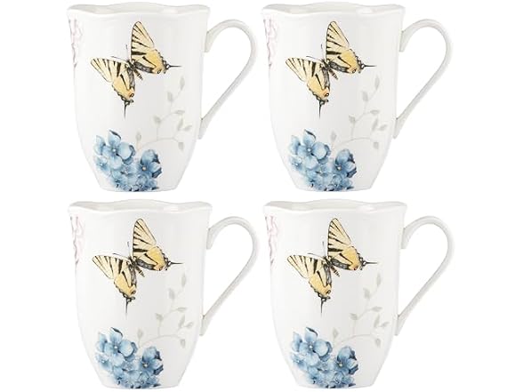 Lenox Butterfly Meadow Hydrangea 4-Piece Porcelain Mug Set