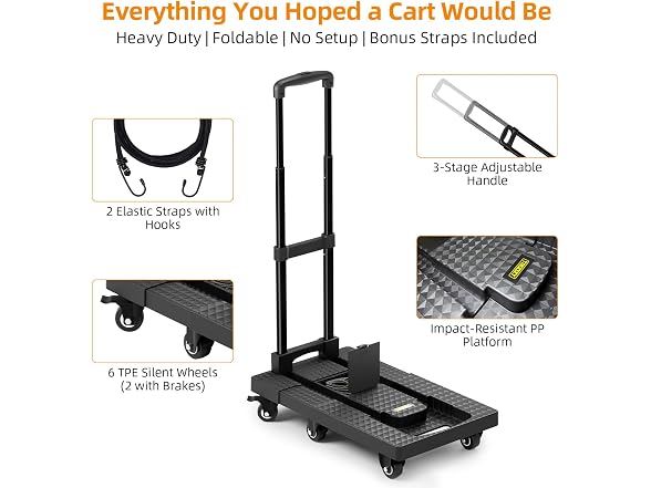 Folding Hand Truck Dolly 6-Wheel 440lbs