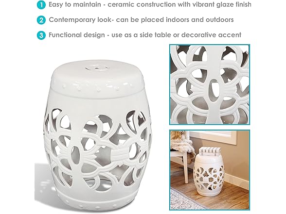 Sunnydaze Knotted Quatrefoil Ceramic Side Table