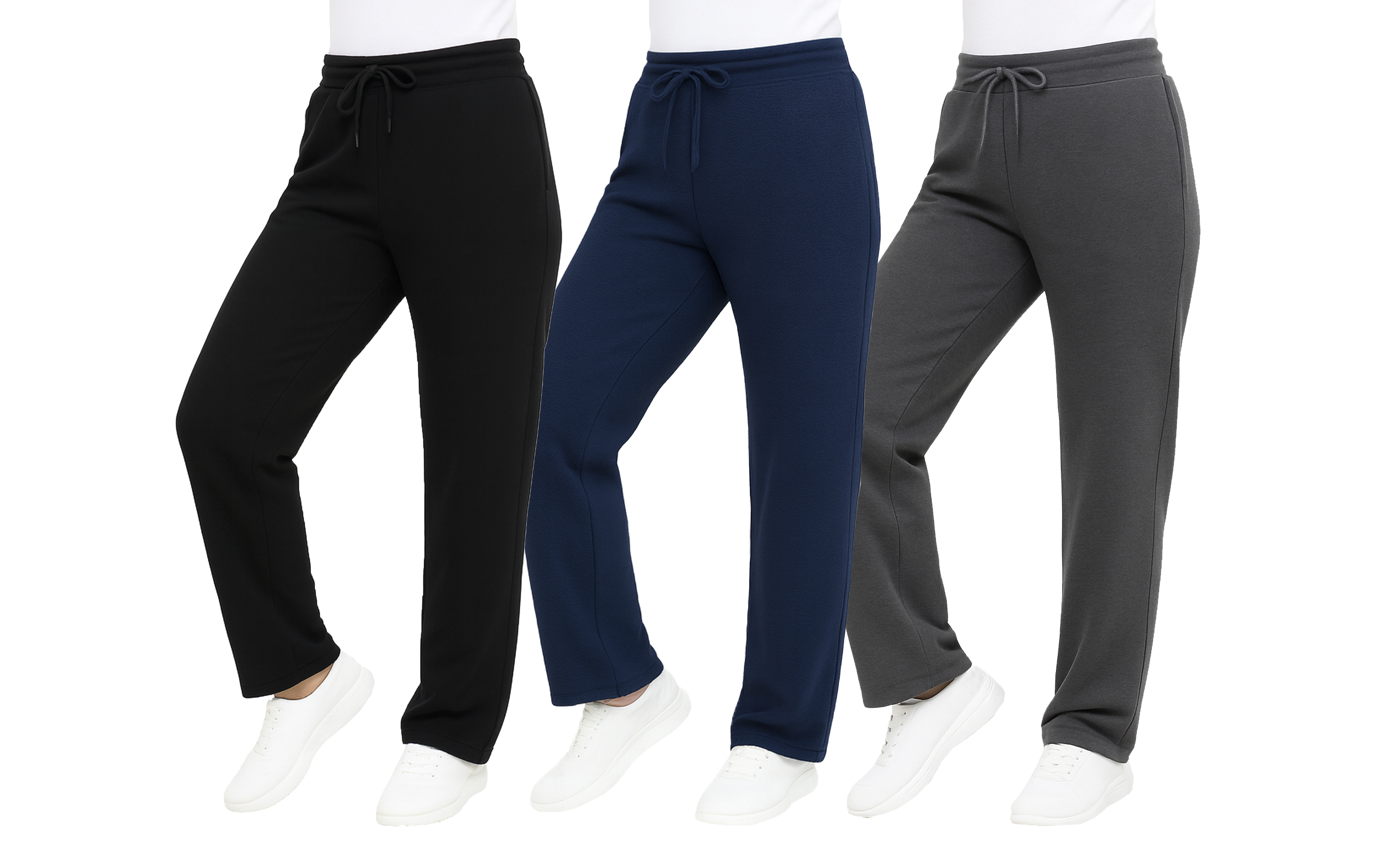 3Pk Womens Heavy Loose Fit Fleece Pants - Gallery 13