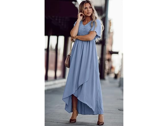 Zattcas Women (M) Maxi Dresses Summer Sleeve Dusty