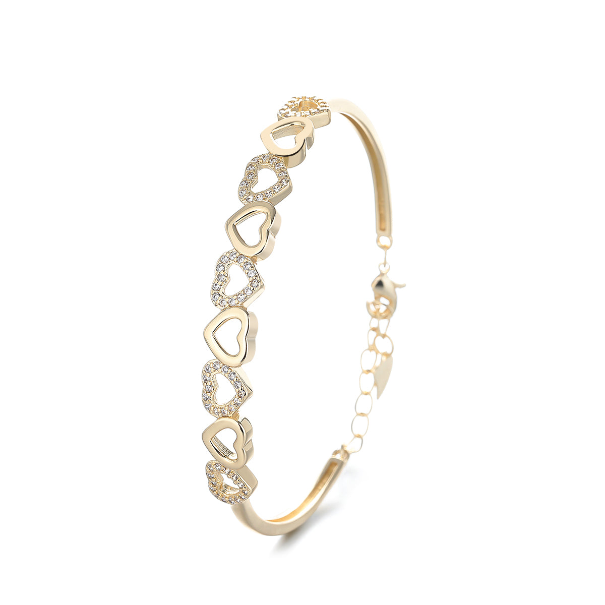 14K Gold Hearts Bangle Bracelet - Gallery 9