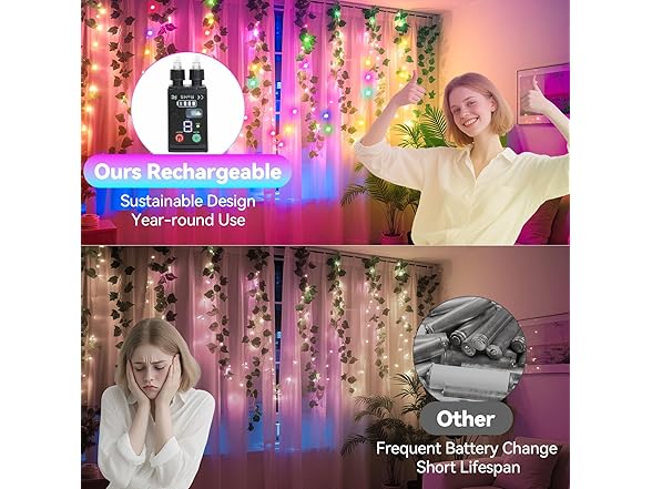 Lakumu 2-in-1 Rechargeable Fairy Lights Battery Operated