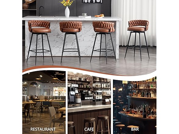 BV Counter Height Bar Stools Set of 2, 26 inch Seat Height Bar Stools, 180° Swivel Barstools with Woven Back and Footrest, Suede Fabric Counter Stools for Kitchen Island, Bar Pub (Open Box)