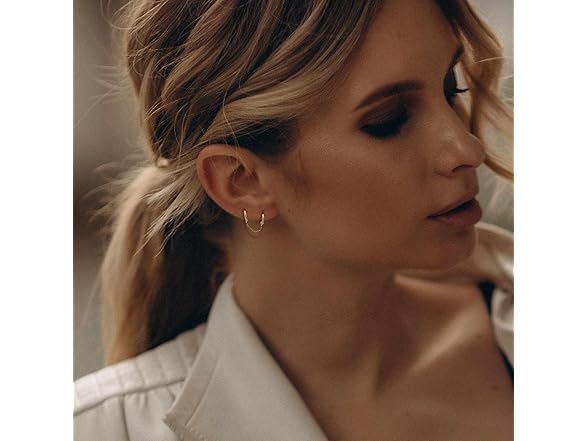 MOMELF Gold Hoop Earrings Women 14K