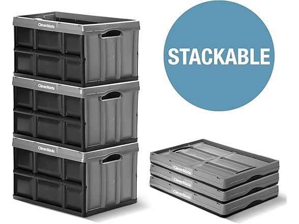 CleverMade Collapsible Storage Bins- Obsidian 3 PK 46L