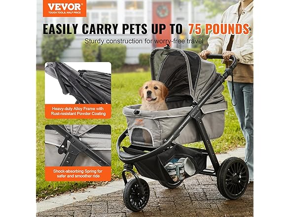 VEVOR Pet Stroller - 75 LB MAX