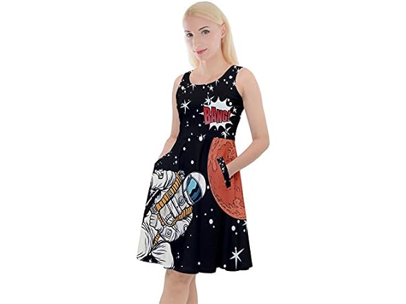 CowCow Women (XL) Astronaut Pop Art Knee Dress