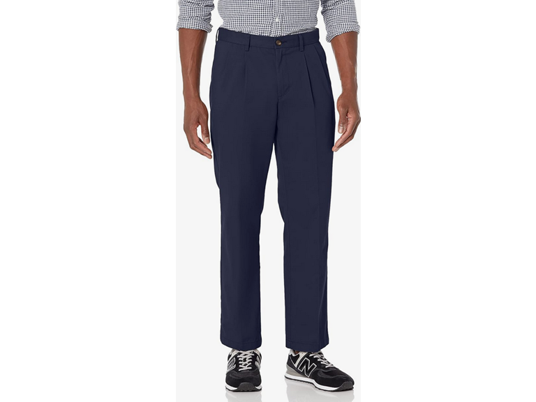 Amazon Essentials Men's Classic-Fit Wrinkle-Resistant Pleated Chino Pant (Available in Big & Tall), Navy, 54W x 34L