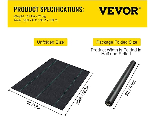 VEVOR Weed Barrier Landscape Fabric, 6 x 250 ft