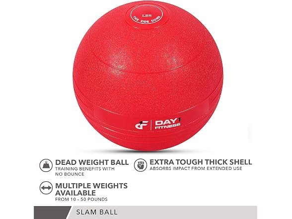 Day 1 Fitness Weighted Slam Ball, 30 lbs, Red