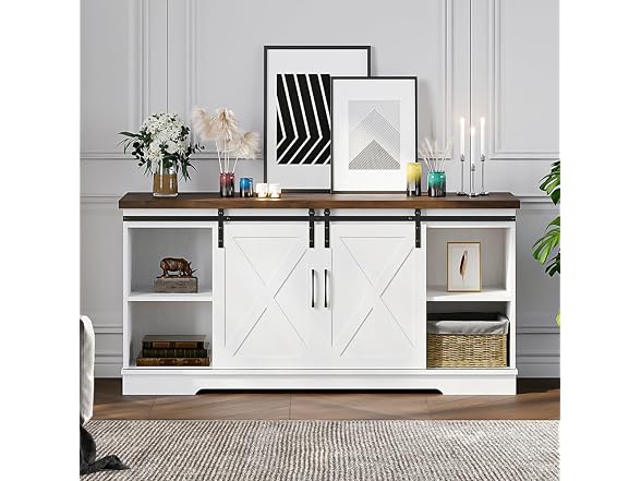IDEALHOUSE 65" Farmhouse TV Stand, White - Gallery 4