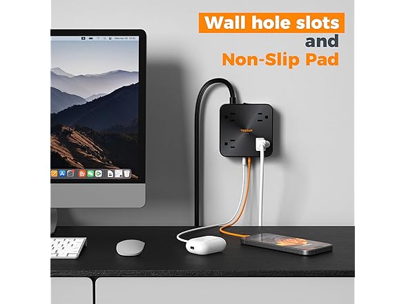 TESSAN 6ft Power Strip (4 Outlets, 4 USB)
