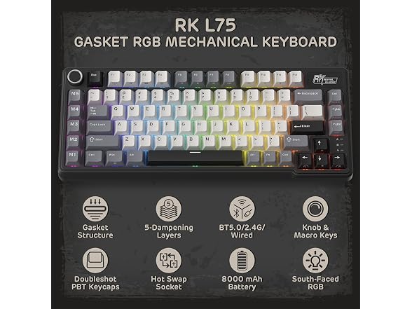 RK ROYAL KLUDGE L75 Wireless Gasket RGB Gaming Keyboard