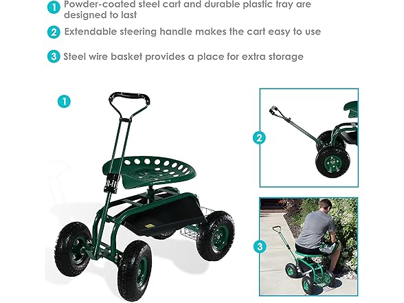 Sunnydaze Rolling Garden Cart, Green