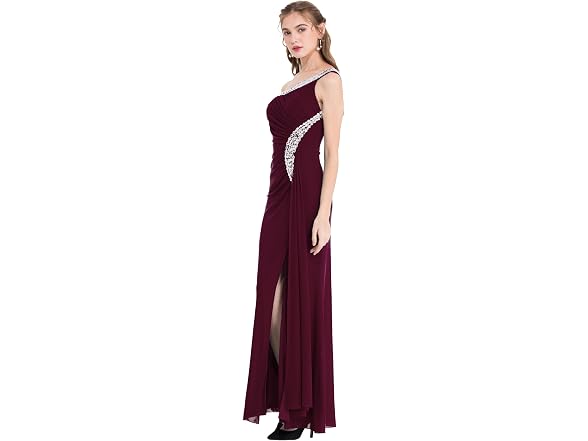 Angel-fashions Women (L) One Shoulder Ruching Gown