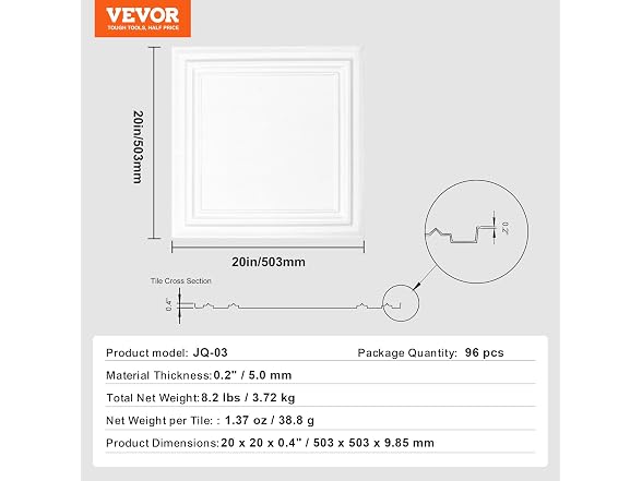 Ceiling Tiles, 96-Pack 20 x 20 in, Drop Ceiling