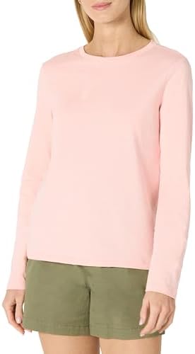 Amazon Essentials Women's 100% Cotton Regular-Fit Long-Sleeve Crewneck T-Shirt, Rose, XX-Large
