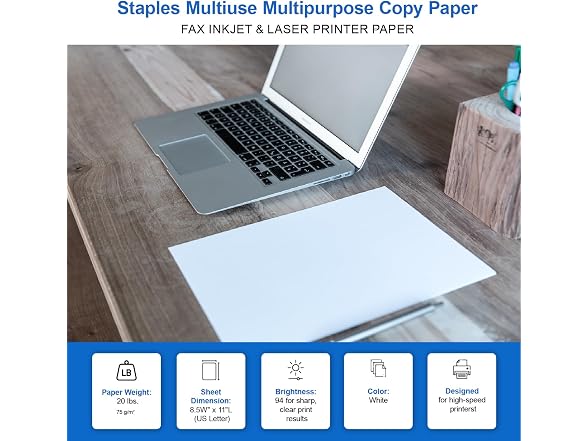 Staples Multipurpose Copy Printer Paper, 20 White