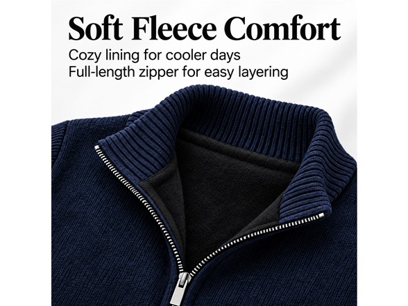 Mens Fleece Lined Full Zip Knit Sweaters