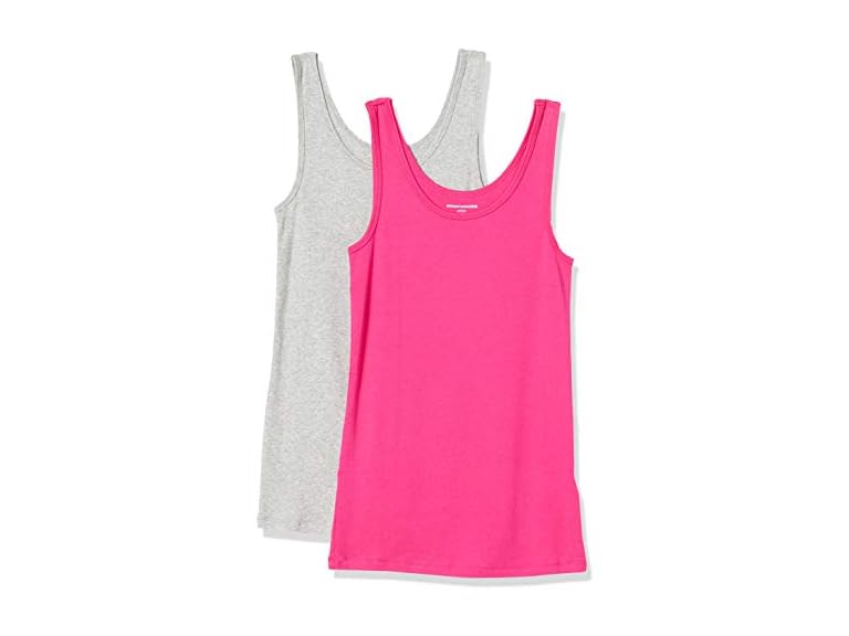Amazon Essentials Women's Slim-Fit Tank Top, Pack of 2, Bright Pink/Grey Heather, Large