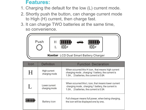 Kastar LCD Dual Smart Fast Charger & 2 x Battery