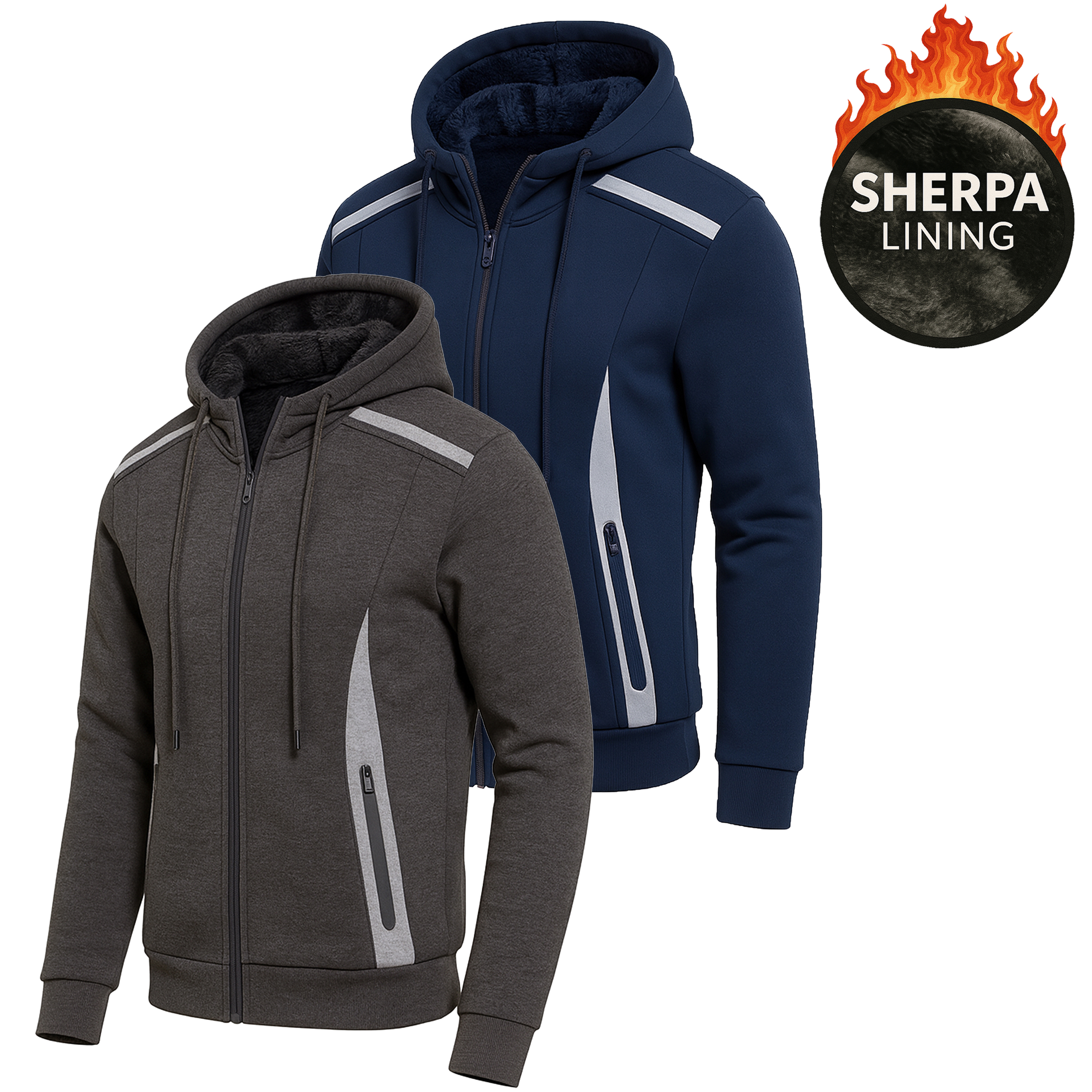 Men's Sherpa Reflective Tech Zip Hoodies - Gallery 31