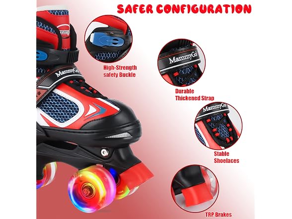 Nattork Red Adjustable Kids Roller Skates Large