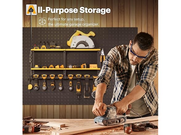 Spampur Power Tool Organizer Wall Mount 15 Min Assembly & Maximum 420lb Load by Heavy Duty Metal, 8 Slots for Cordless Drill, Tool Holder with 6 Outlet Power Strip (Open Box)