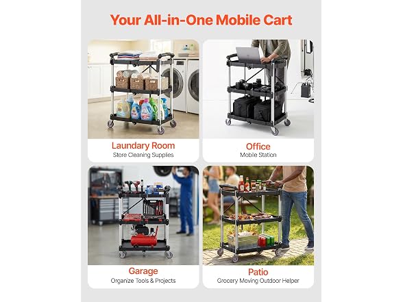 Foldable Utility Service Cart, 3 Shelf 165LBS