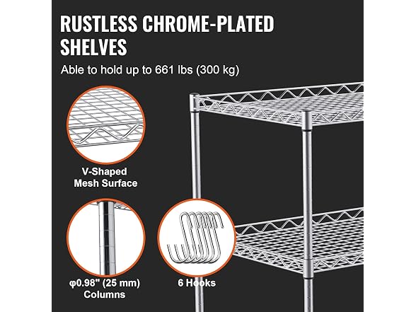 Kitchen Utility Cart, 3 Tiers, Wire Rolling Cart