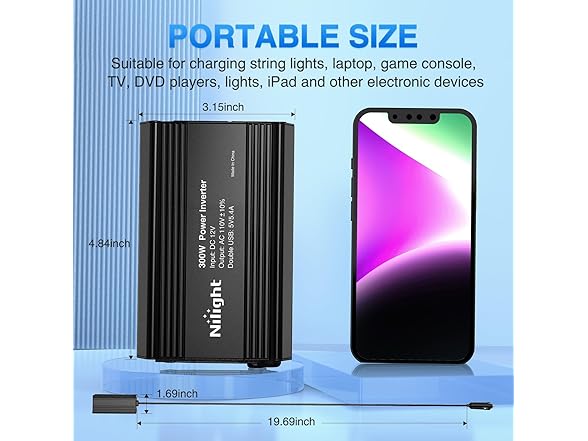 Nilight 300W Power Inverter 12V