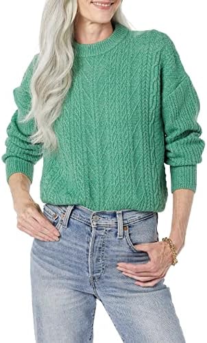Amazon Essentials Women's Cable Knit Sweater, Soft-Touch Modern Crewneck, Sage Green, Medium, Plus Size Available