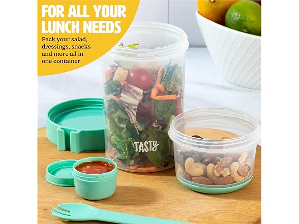 Tasty Salad Shakers with Sporks, 2-Pack Set, Aqua