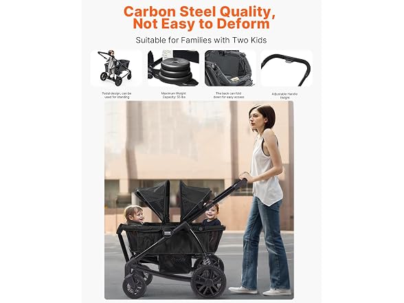 VEVOR Double Stroller, 2 Seats All-Terrain Wagon