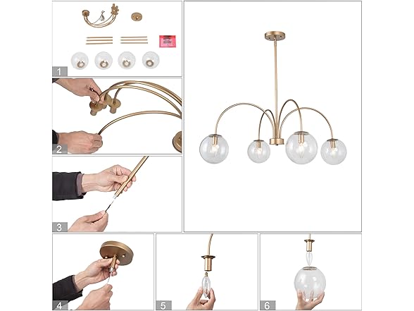 33" Gold Chandelier Seeded Glass