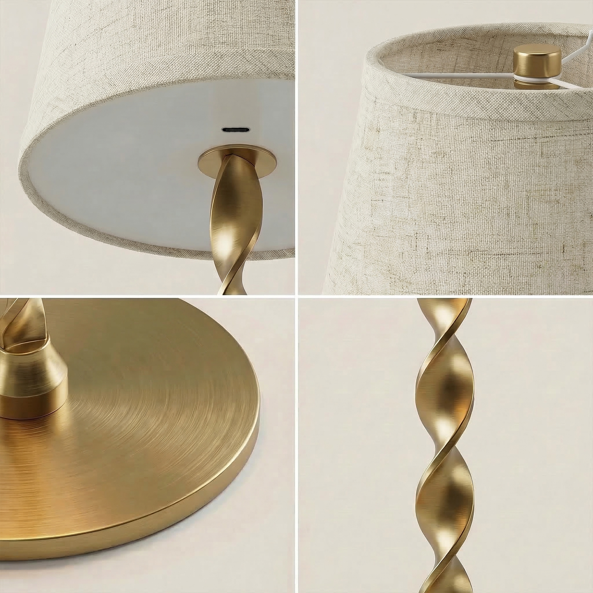 Twist Stem Smooth Linen Shade Lamp - Gallery 14
