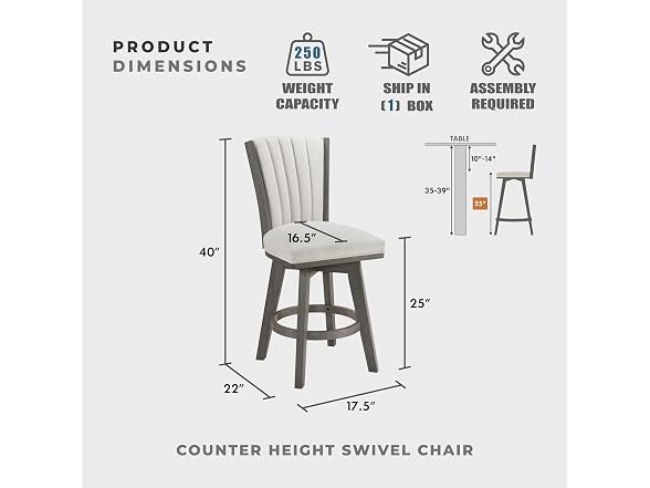 Lexicon Swivel Counter Stool 2Pk, Grey w Beige Cushion